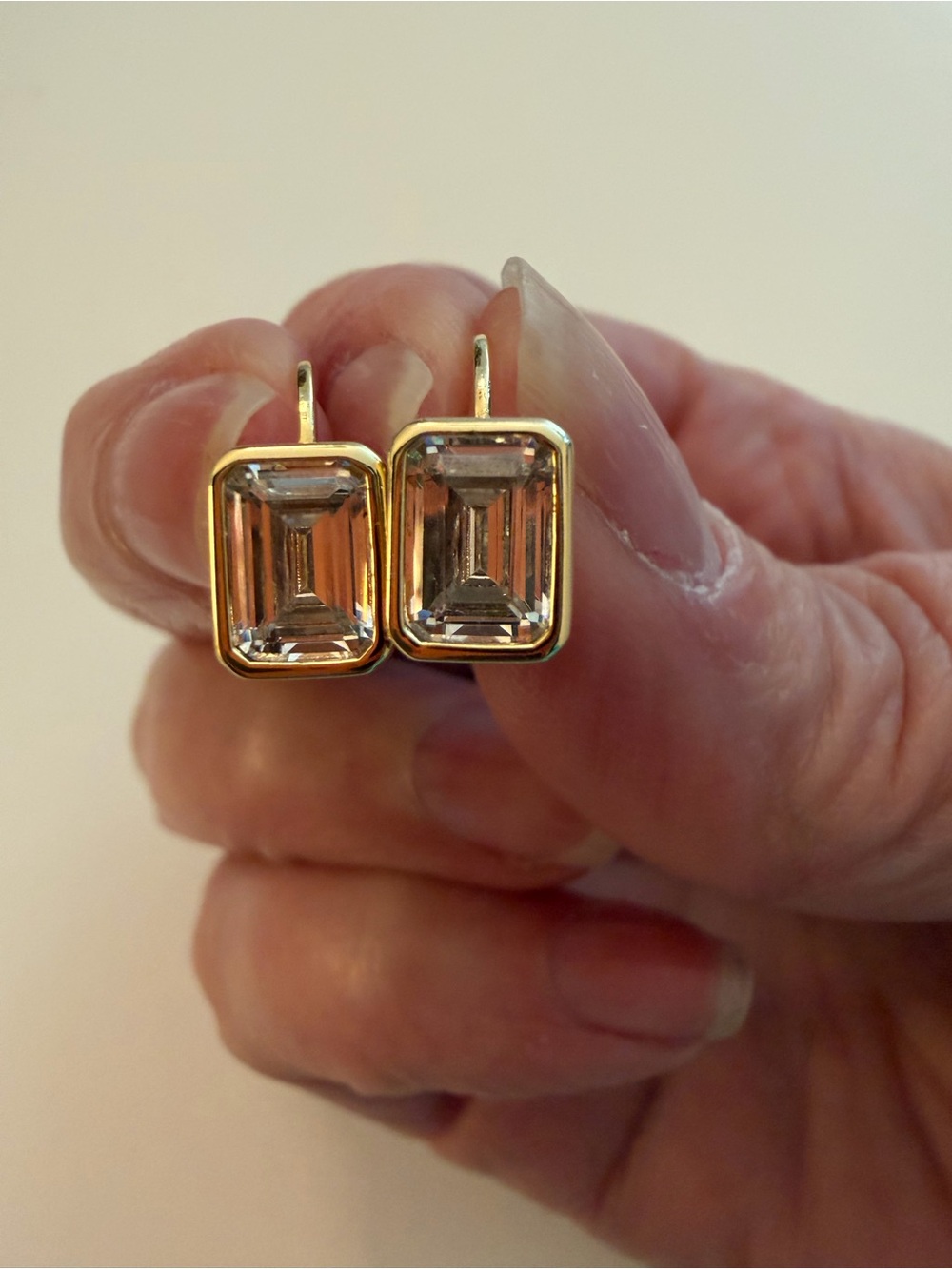 New - Bezel set Clear Cubic Zirconia  Earrings - 14k gold plated over brass